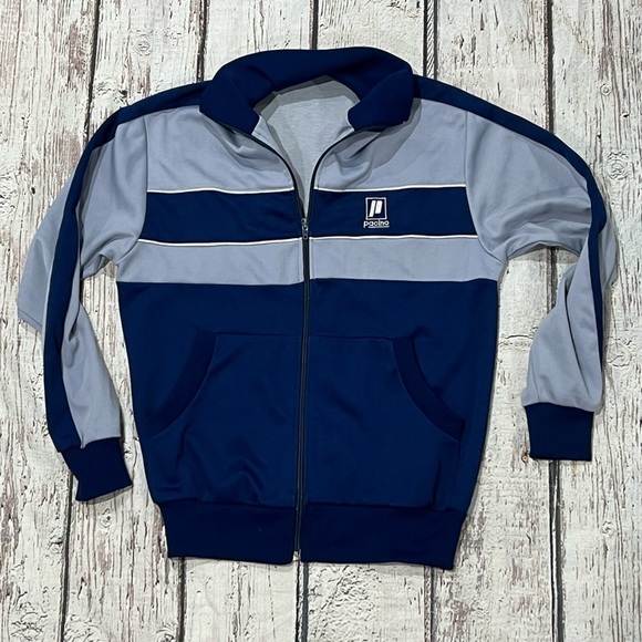 Vintage 80s Pacino Track Zip Up Jacket Blue & Gray 1980s - Picture 1 of 3